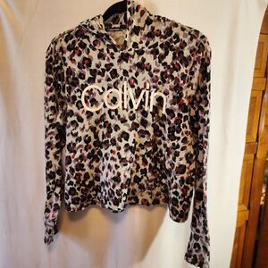 CALVIN KLEIN PERFORMANCE SIZE SMALL, PURPLE PRINT HOODIE, LONG SLEEVE, LIGHT